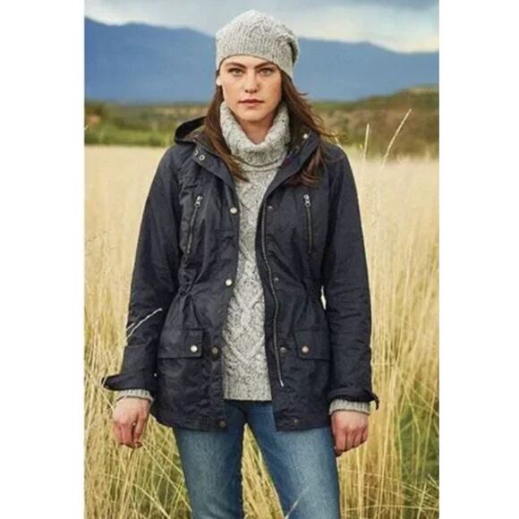 Orvis River Road Waxed Cotton Chore Coat Barn Jacket, Hooded | Sz S, Navy Blue - Picture 2 of 13